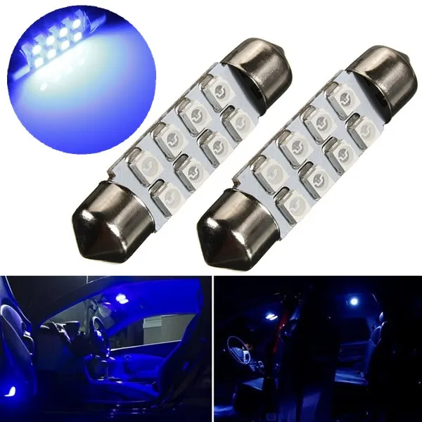 Лучшая цена 2x39 мм 8 светодио дный 3528 1210 SMD синий/белый авто интерьер купола трубчатой формы для чтения Map Дверные огни лампа DC12V