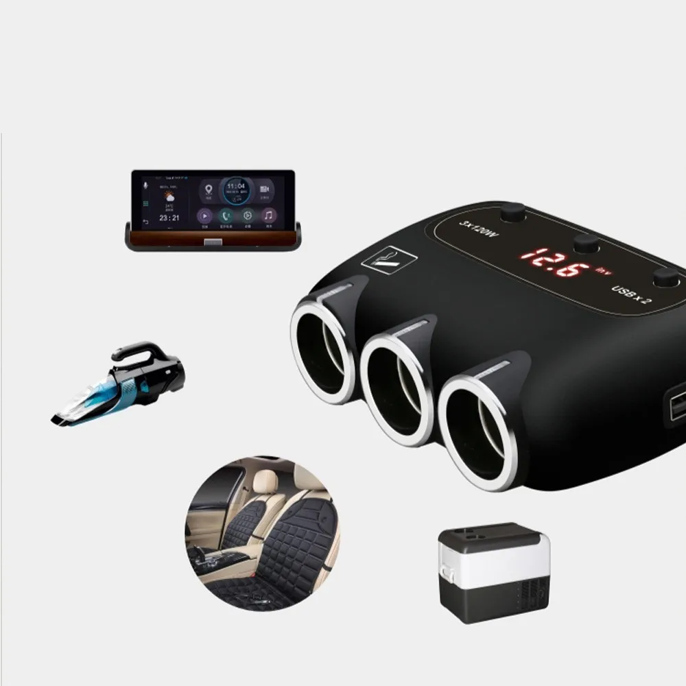 Универсальный 3 контактный адаптер прикуривателя для автомобиля DC Outpet 12V/24V Dual USB