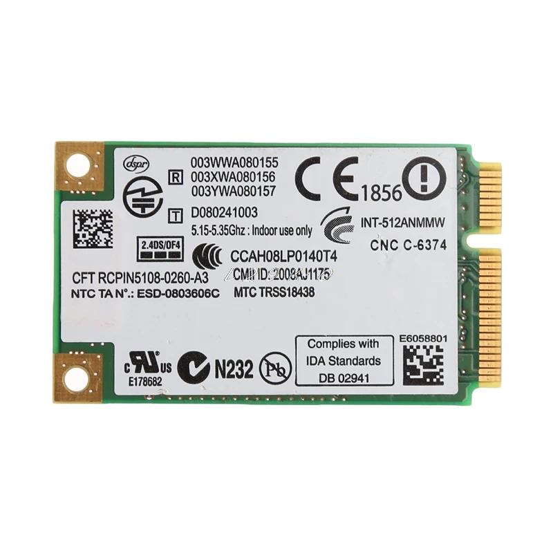 Для Link Intel 5100 WIFI 512AN_MMW 300M Mini PCI E плата Беспроводная WLAN карта 2 4/5 ГГц|Сетевые карты| |