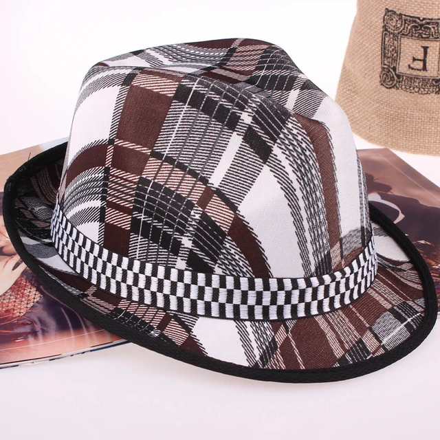 Plaid Men Women Jazz Top Hat Spring Summer Fast Dry Panama Cap Fedora Hats Outdoor Waterproof Beach Sun Hat For Women Men 1