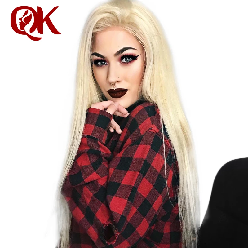 QueenKing волосы парик фронта шнурка 180% Плотность блонд 613 шелковистые прямые preplecked
