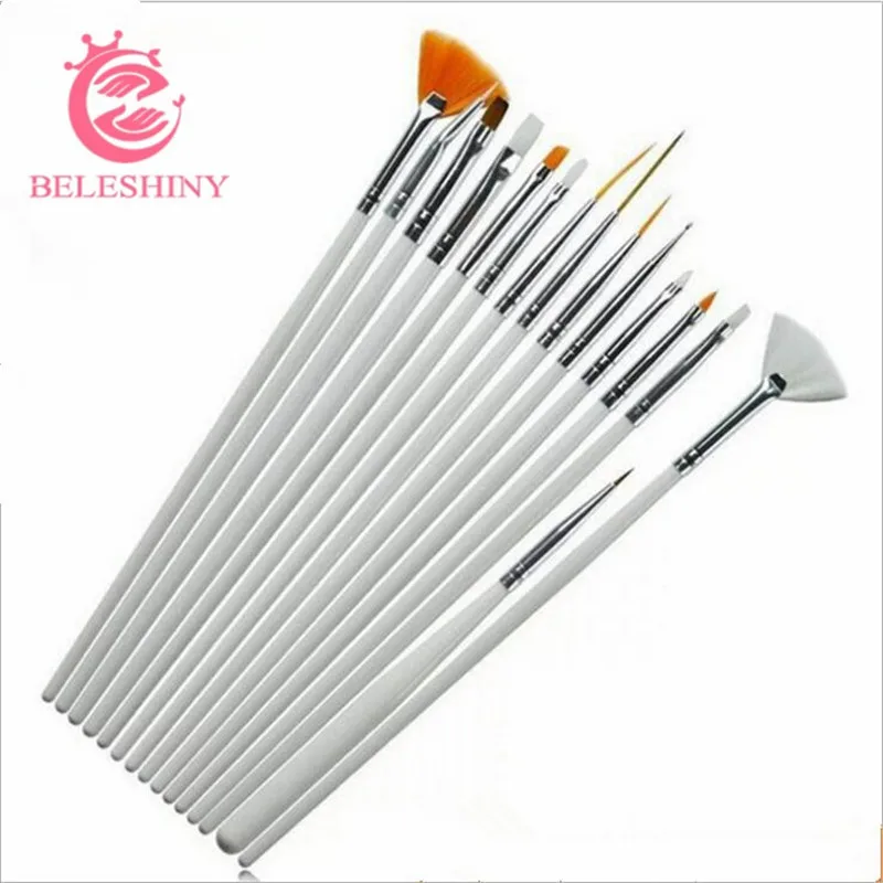 Beleshiny Nail Art Brush Set, 15psc/set gel polish pen brush for