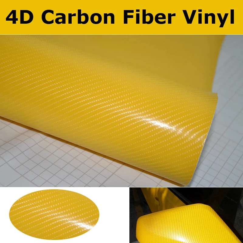 Glossy Yellow 4D Carbon Fiber Vinyl Wrap With Air release Gloss 4D Blue Carbon Film Car Wrap