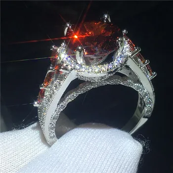 

Fashion Flower ring 5ct Red AAAAA Cz Stone 925 Sterling silver Party wedding band ring for women Finger Jewelry Christmas Gift