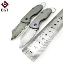 BGT маленький карманный нож для кемпинга, EDC, охотничий брелок, складные ножи, инструменты для выживания, титановая ручка D2/дамасское лезвие