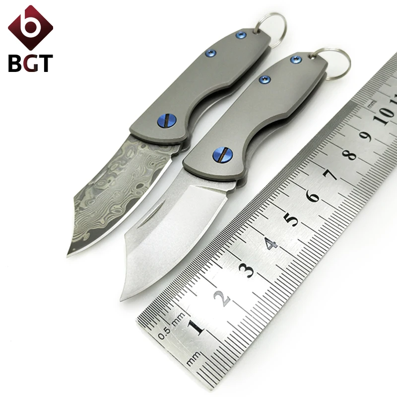

BGT Small Pocket Knife Camping EDC Hunting Key Chain Folding Knives Survival Utility Tools Titanium Handle D2 / VG10 Steel Blade