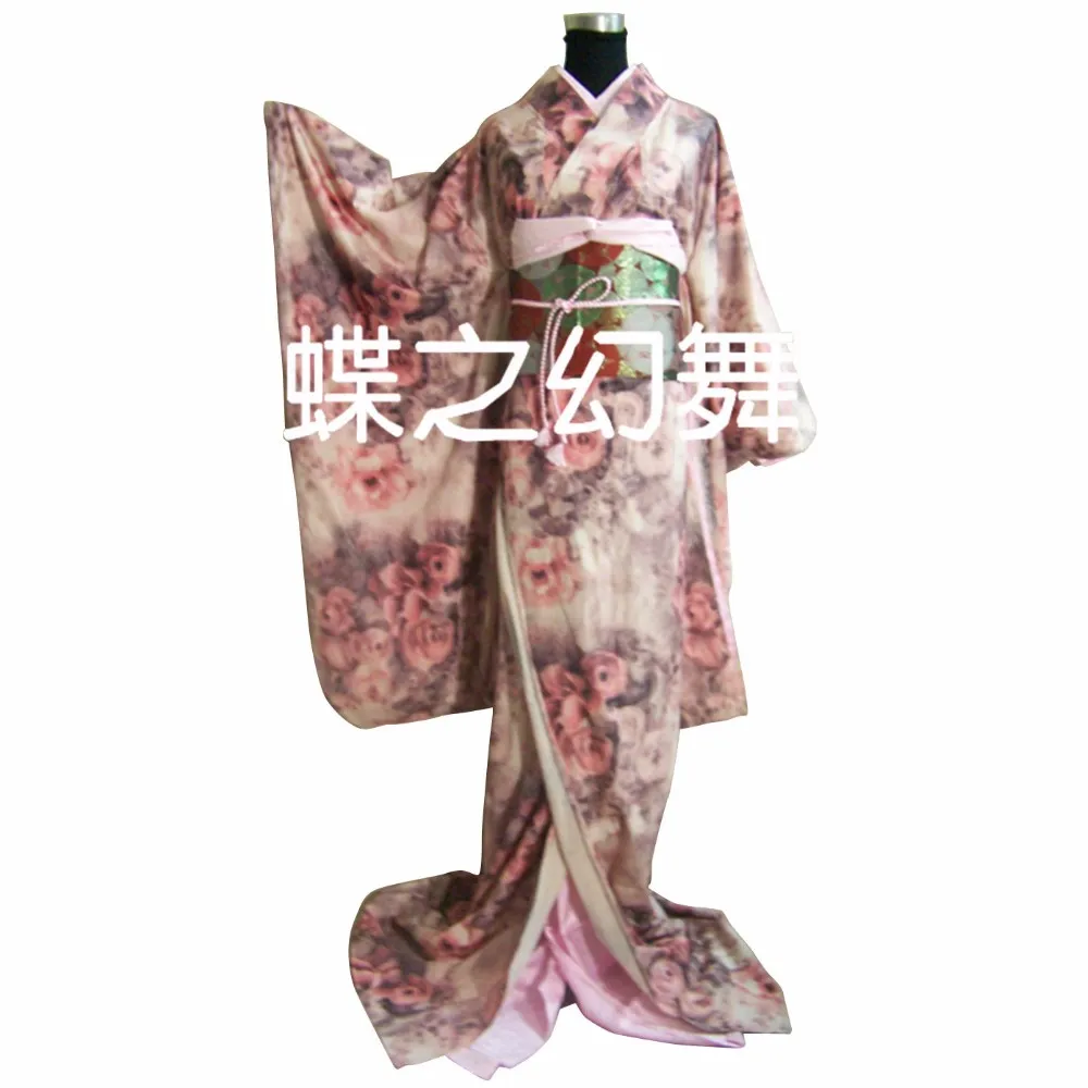 Японское традиционное женское кимоно Furisode с розами, карнавальный костюм