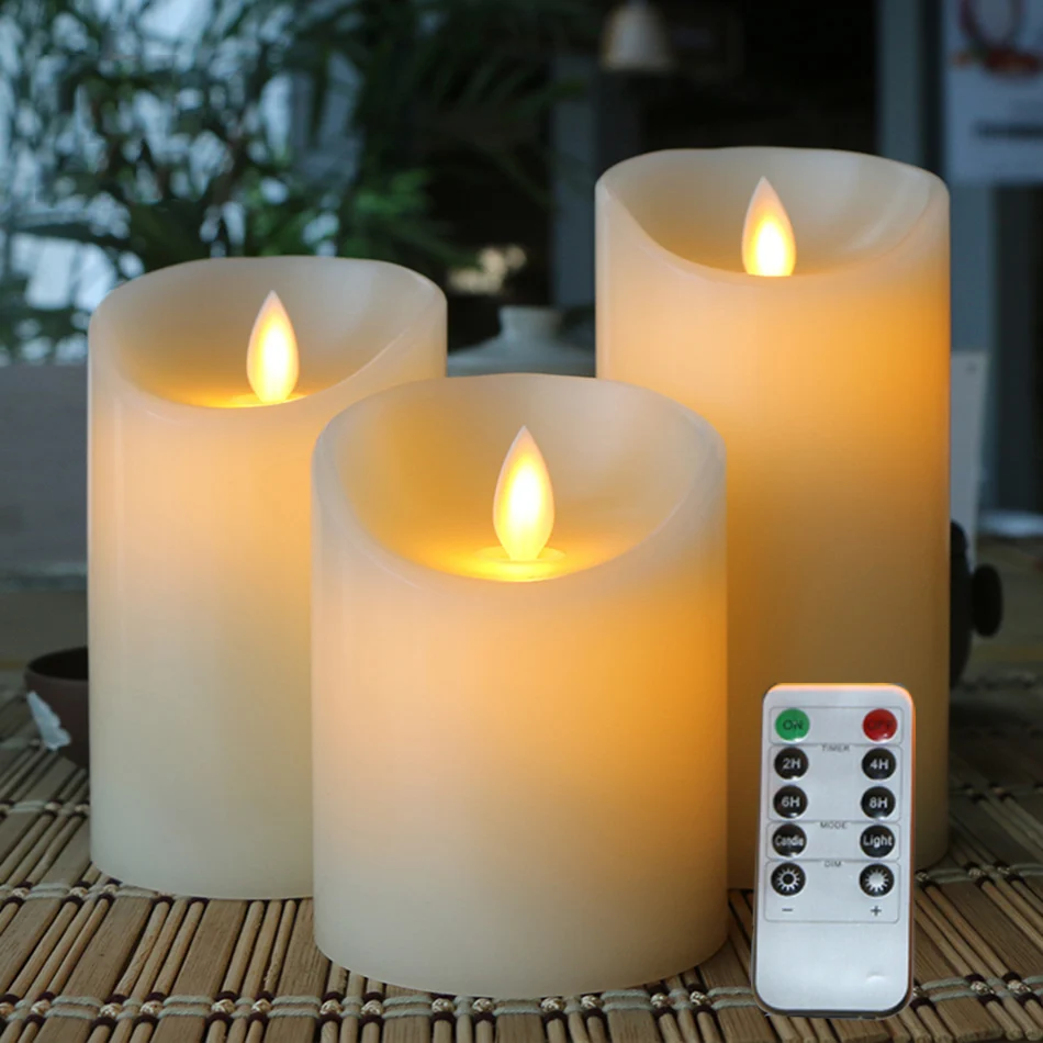 

flameless LED electronic candle, made by real wax and flicker light, remote control with timer,dimmer,on/off function,3pc 1 set