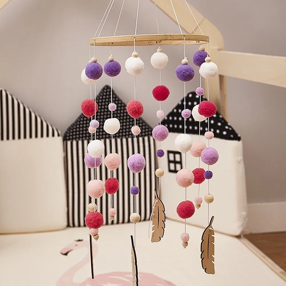 Baby Bed Bell Balls Feather Rattles Rotating Mobile Wind Chimes Crib Mobile Holder Arm Bracket Music Box Puzzle Gifts Baby Toys