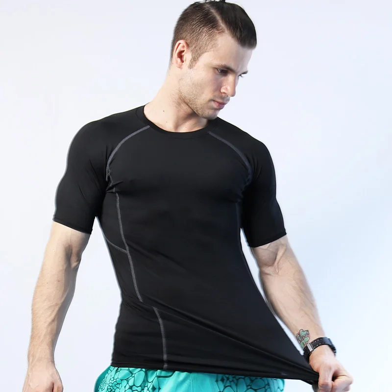 Летние футболки Quick Dry Slim Fit мужские сжатия рубашка топы Бодибилдинг Фитнес О