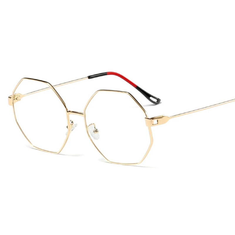 HBK Роскошные прозрачные шестигранные очки оправа женские Брендовые очки винтажные сплав оттенки трендовые квадратные оптические оправа для Компьютерных Очков - Цвет оправы: C5 Gold Clear