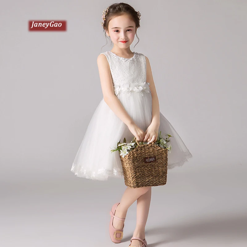 

JaneyGao Flower Girl Dresses For Wedding Party Little Girl Princess Formal Gown 2019 New White Kids Birthday Prom Dress In Stock