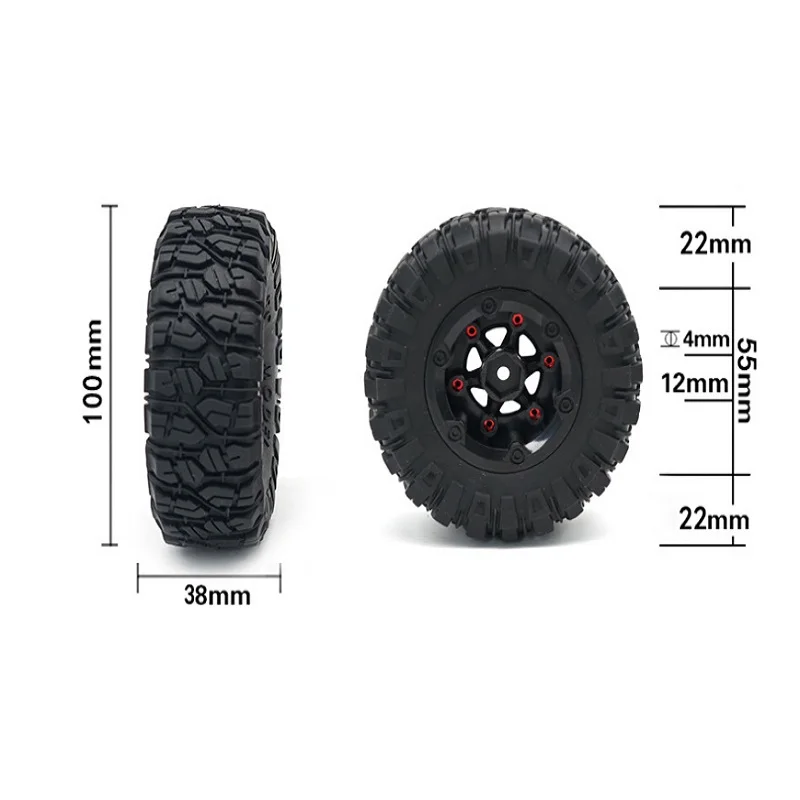 2pcs/set Tyre Tires & Hubs Wheel Rims for 1/12 RC Car Truck Crawler Outer Diameter 100mm RC Rock Crawler Tires Vehicle Tyre