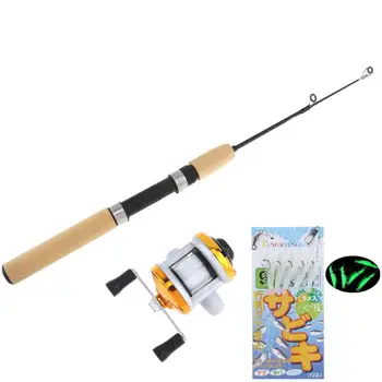 

55cm Ice Fishing Combo Telescopic Fishing Rod + Ice Fishing Reel with Line + 5pcs Luminous Shrimp Lures Hook