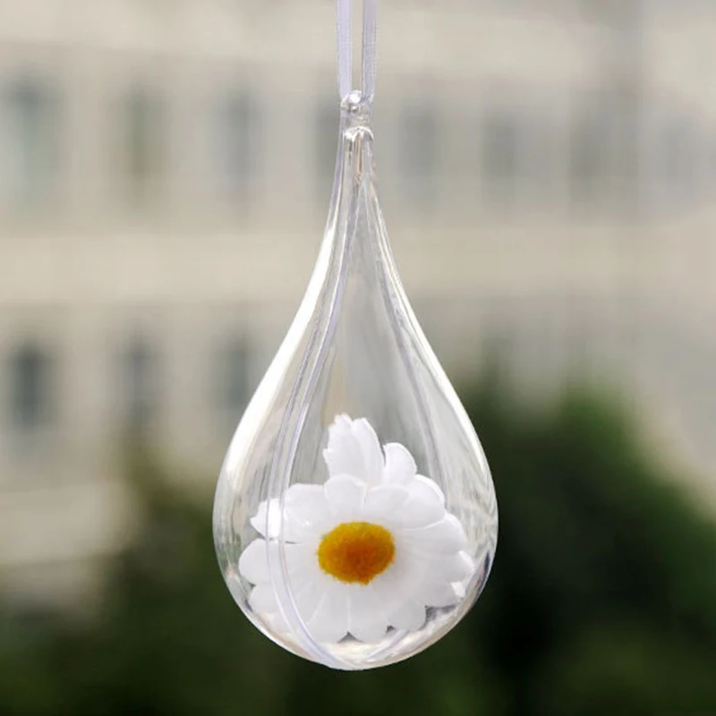 

1 Piece Transparent Plastic Hollow Water Drop Shape Candy Box Eternal Flower Container Christmas Tree Hanging Decor P50