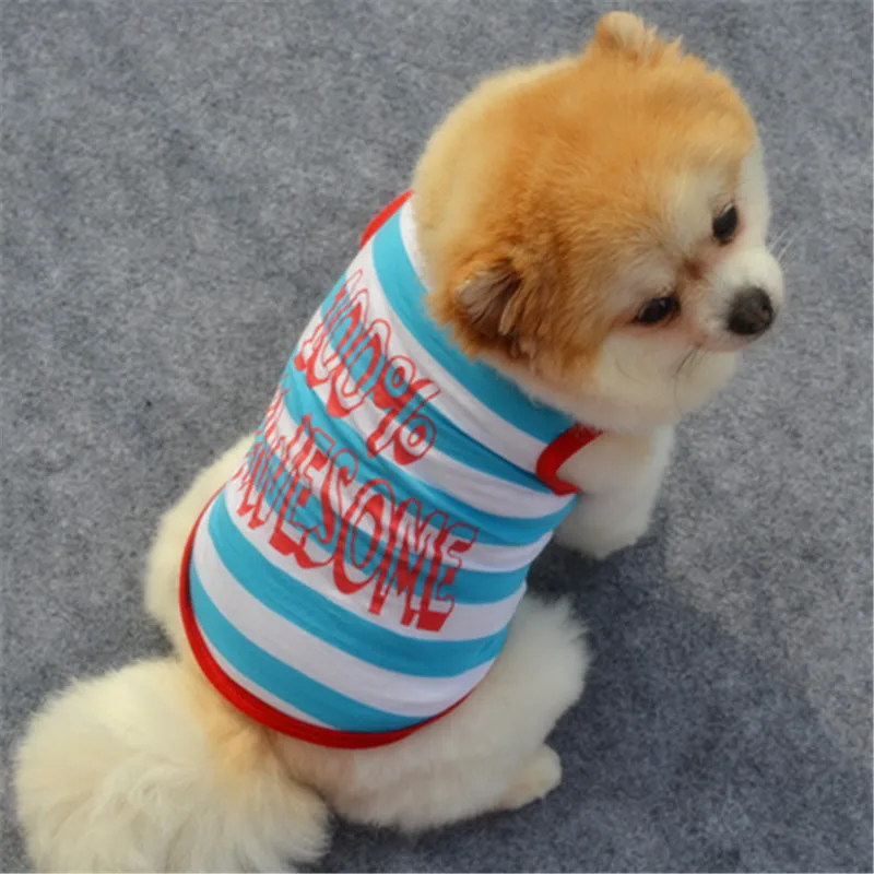 Футболка со щенком для домашних животных летняя Хлопковая полосатая одежда для собак синий жилет футболка пальто костюм для кошек собак Одежда для маленьких собак AWESOME