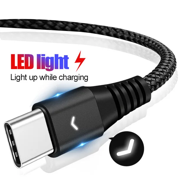 

1.2m 1.8m Long Usb Type-C Cable Fast Charging Led Light Usb-C Cable for Huawei P30 P Samsung S10 Plus Xiaomi Mi 9 Usb Kabel