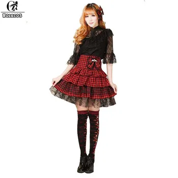 

ROLECOS 2018 New High Waist Princess Short Skirt For Women Vintage Punk Lolita Skirt Female Gifts Lattice Cake Puff Skirt