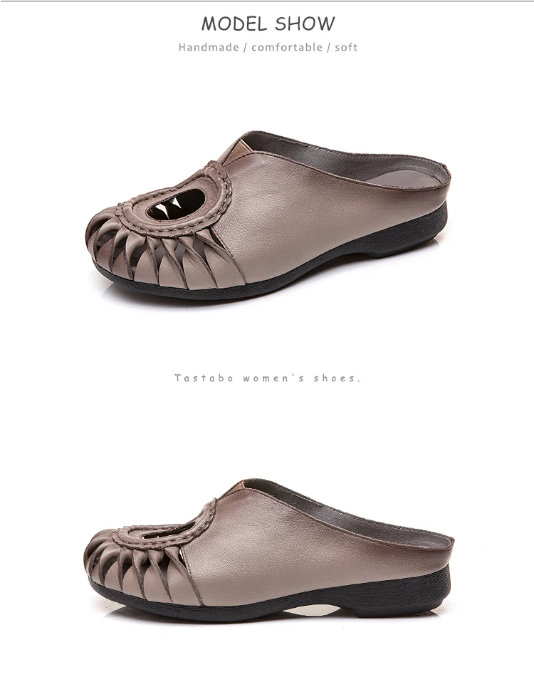 Tastabo/уличные тапочки с отверстиями; обувь из натуральной кожи; шлепанцы ручной работы; Повседневная Удобная износостойкая нескользящая подошва