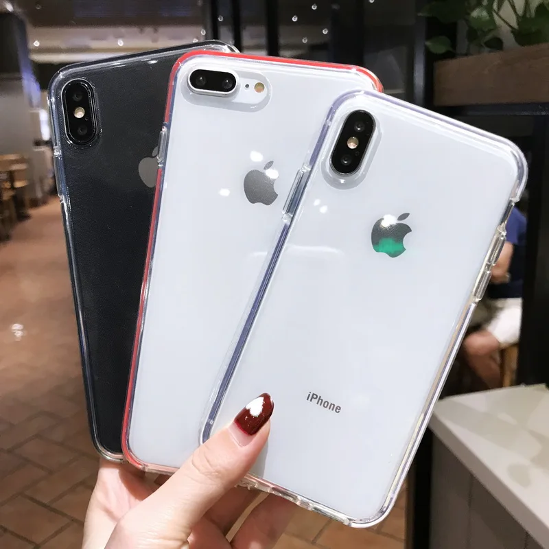 Цветной прозрачный чехол для iPhone X, XR, XS, 11 Pro MAX, 7, 8, 6s, 6 Plus, прозрачный двухслойный Мягкий ТПУ силиконовый чехол