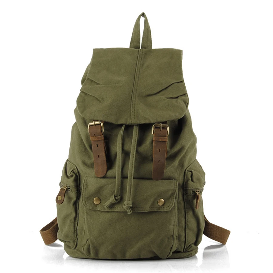 

Vintage Leather Military Shoulder Bags Men/Women Backpack school bag 2019 Unisex Rucksack Casual Canvas Travel Bags