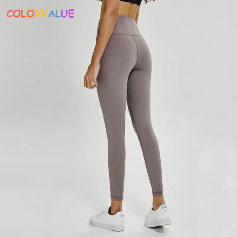 

Colorvalue Naked-Feels Plain Sport Fitness Leggings Women High Waist Yoga Workout Tights Squatproof Athletic Leggings Size2-10