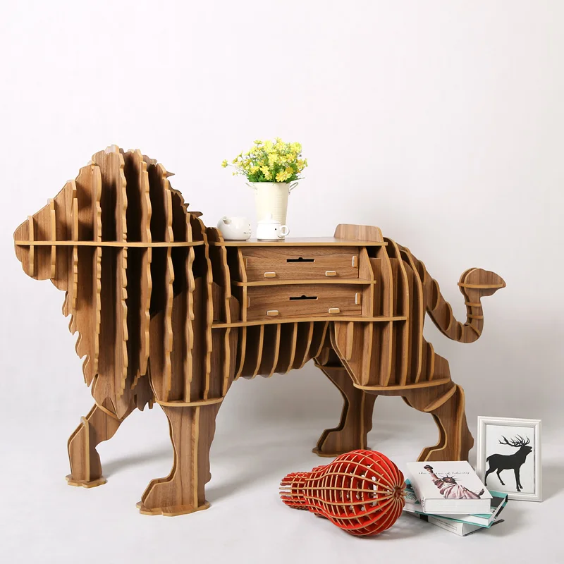 High-end Creative Wood Lion Desk With Drawer Coffee Table Furniture Brand New TM005M