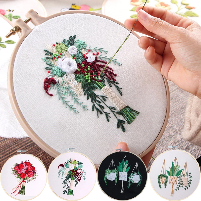 Diyリボン刺繍キット花プリント花柄クロスステッチ刺繍刺繍フープフレーム壁画アート Embroidery Aliexpress