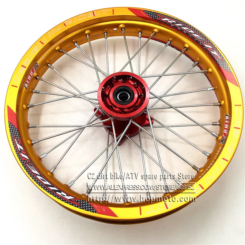 Front Rims 1.85 x 14inch Gold 6000 Aluminum Alloy Disc Plate Wheel Red CNC Hub 14" 32 spoke for dirt pit bike wheel spare parts