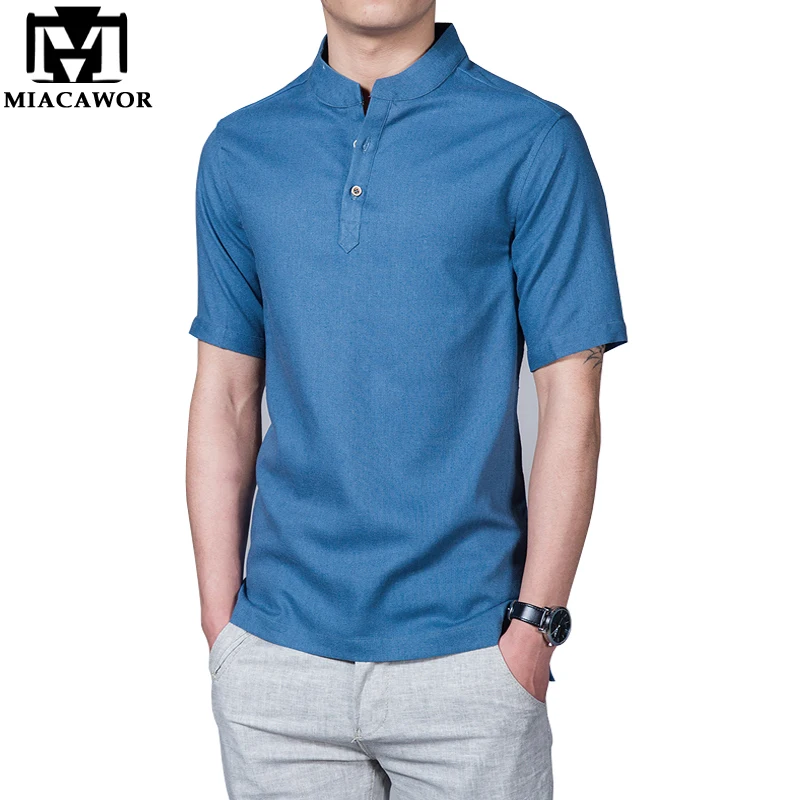 Tanie 5XL 2019 nowe bawełniane lniane koszule męskie dorywczo z krótkim rękawem koszulka Homme Camisa Masculina marka odzież MC265