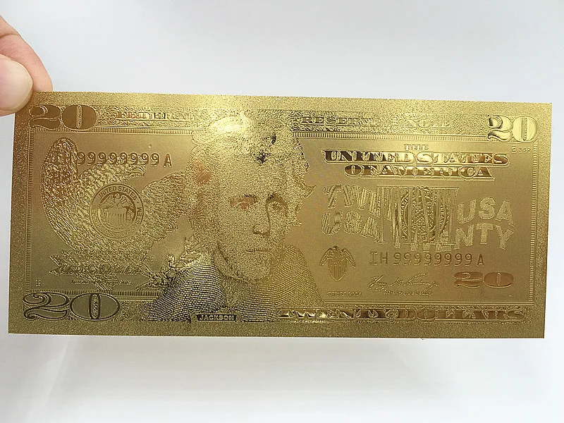 Metal Craft US Gold Foil Banknotes 20 USD World Paper Money Collections Wedding Gift | Дом и сад