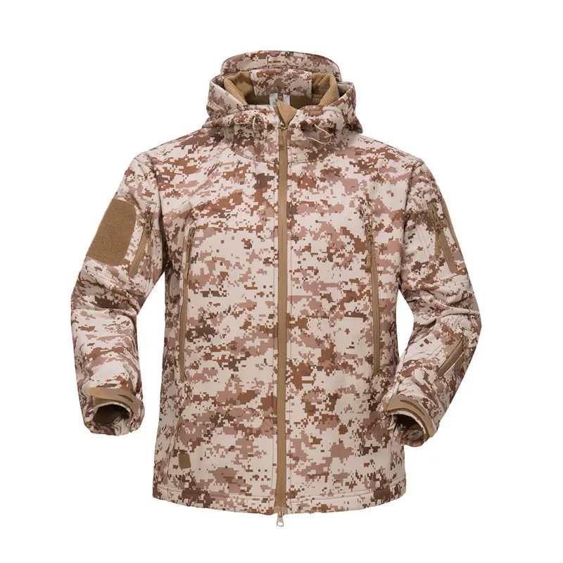 Зима мягкая оболочка военно-тактические куртка Для мужчин Водонепроницаемый ветровка теплое пальто из флиса Акула кожи армейская камуфляжная куртка с капюшоном - Цвет: Desert Camo