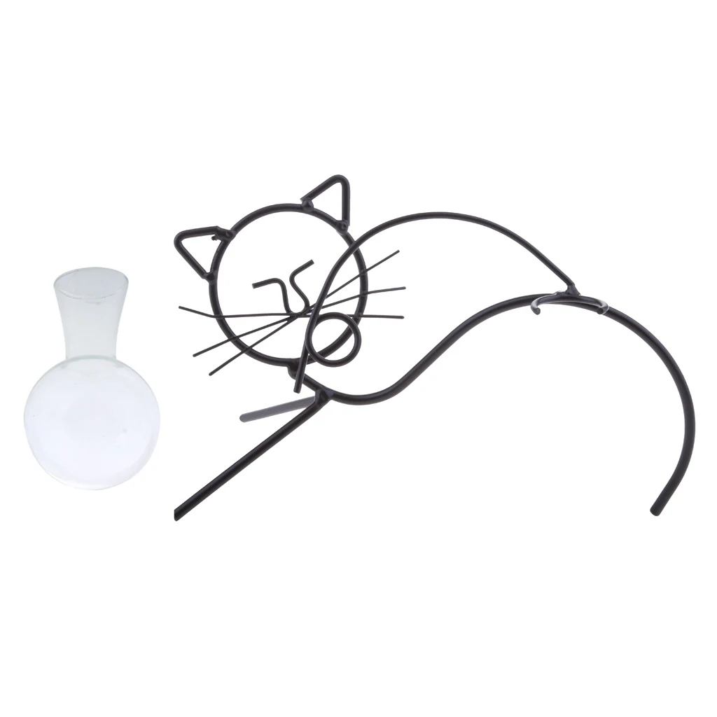 Glass Vase Cat Shape Hydroponic Container Terrarium With Metal Stand Flower Pots for home office house Decoration
