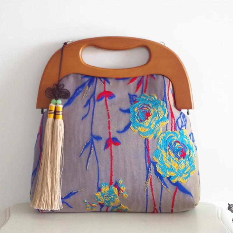 LilyHood Цветочная вышивка бамбуковая сумка на плечо элегантная женская винтажная Ретро шикарная КИТАЙСКАЯ сумка через плечо с ручкой - Цвет: big