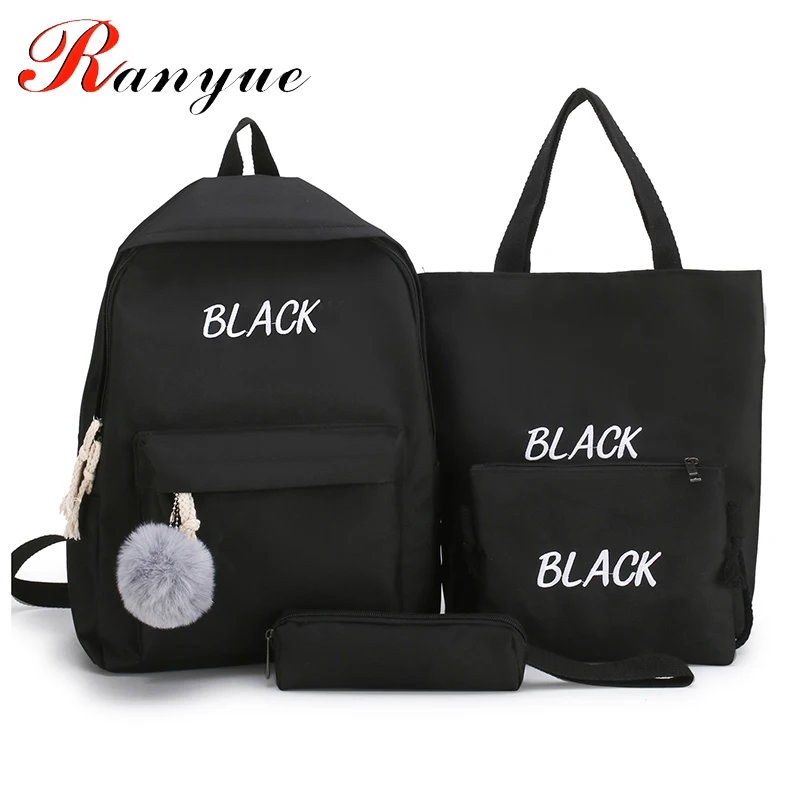 

4pcs letter backpack women canvas backpack school bag for girl ladies rucksack women backpack shoulder bag set student mochila