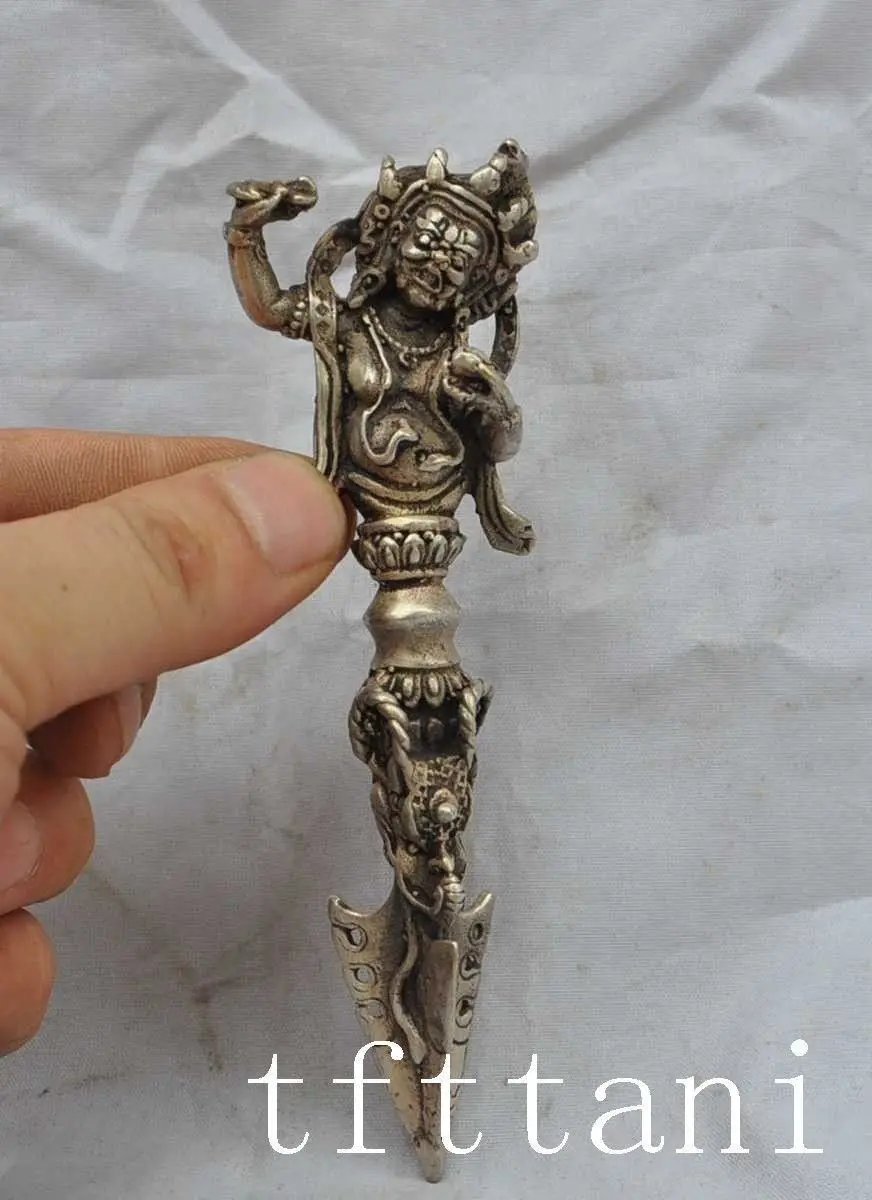 

Crafts statue Tibet Tibetan Buddhist Silver copper Dorje Ax Phurpa Dagger Daikokuten Fortuna halloween