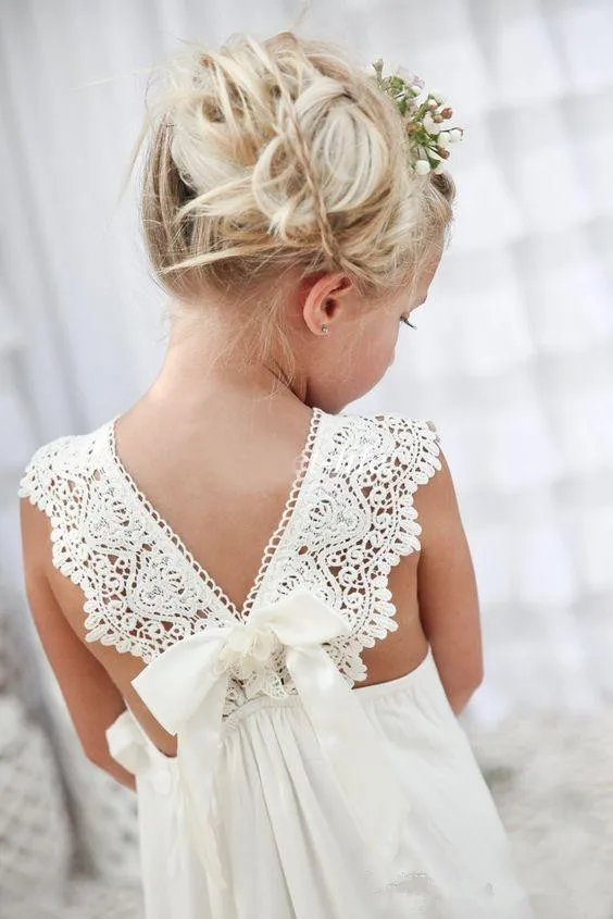 Boho/ г.; Пляжные Платья с цветочным узором для девочек на свадьбу; ТРАПЕЦИЕВИДНОЕ шифоновое кружевное длинное платье для первого причастия для маленьких девочек