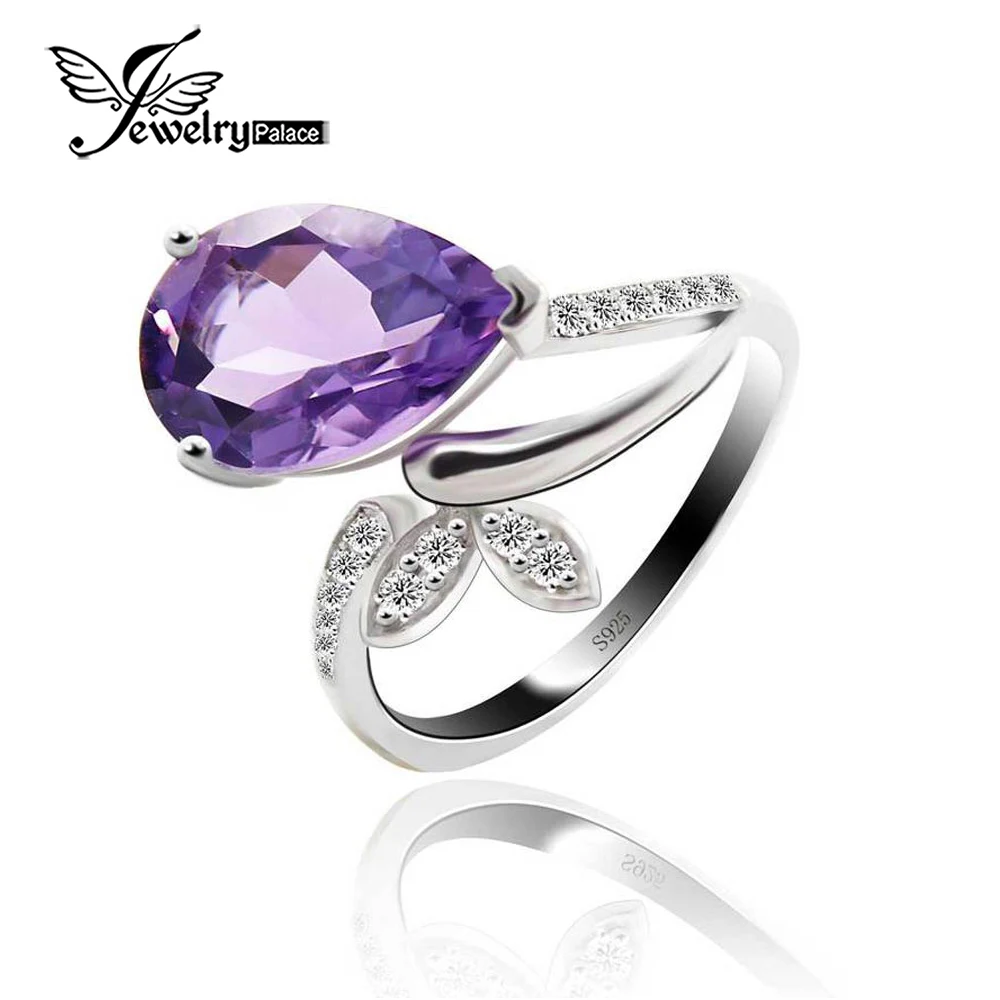 

Natural Amethyst Ring Pear Flower Luxury Stylish Fairy Charm Accessories