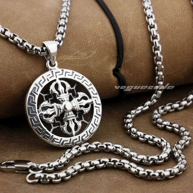 Tibetan Buddhism Cross Vajra Pendant Solid 925 Sterling Silver