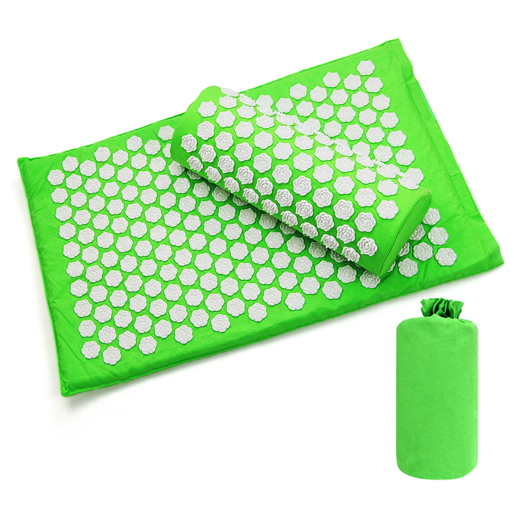 Acupressure Massage Mat and Pillow Set Relieve Stress Tension Pain Acupuncture Cushion with Carry Bag(Lotus shape)