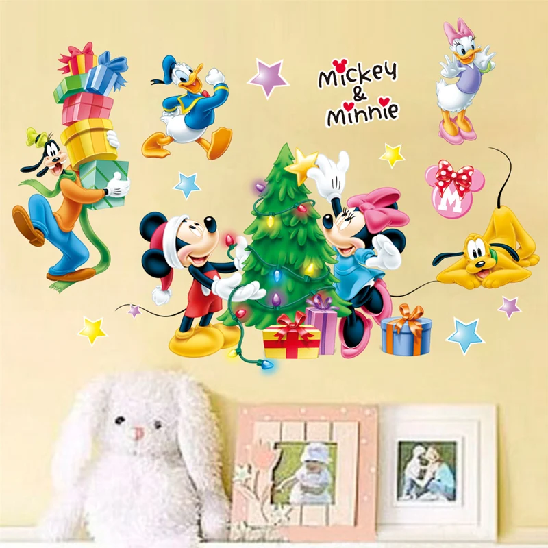 Мультфильм Микки Минни настенные наклейки для детской комнаты Рождественский Декор подарок детская спальня гостиная настенные наклейки художественный постер панно