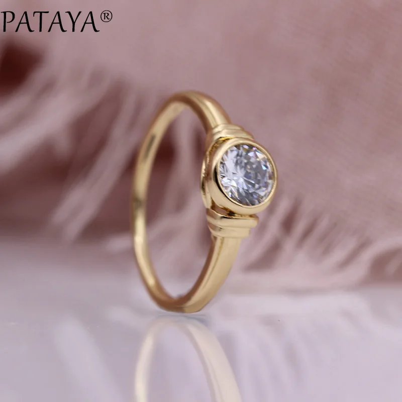 PATAYA, новые глянцевые полые кольца, подарки, 585, розовое золото, Круглый, натуральный, женское циркониевое кольцо, романтическое, свадебное, простое, хорошее, модное ювелирное изделие