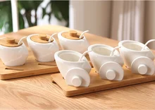 Spice Jar High Quality Creative Home Kitchen Bamboo Wood Ceramic Spice Set Salt And Pepper Decorative Spice Jar Free Shipping
