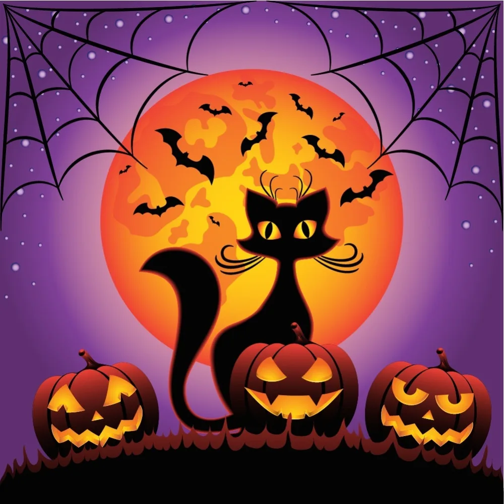 

5D DIY Halloween Cartoon Cat Diamond Painting Full Square Bat Embroidery with Daimonds Paintings Pictures by Numbers 18x18 Inch
