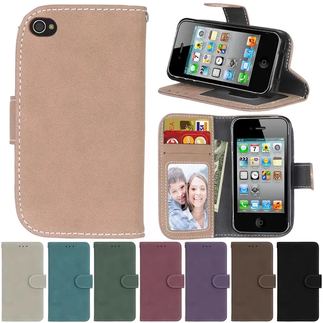 luxury Case for Apple iPhone 4 4s Flip Cases i4 Leather Wallet Case for