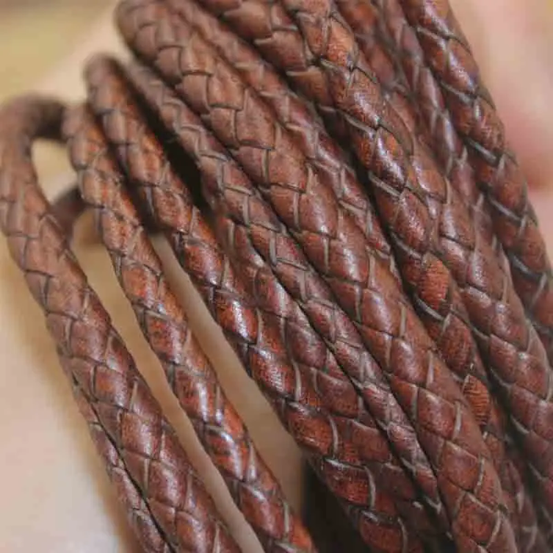 1 Meters Brown Handcraft Braided Woven Genuine Leather Cords 3mm 4mm 5mm Round Cow Leather Threads DIY Bracelet Jewelry Making