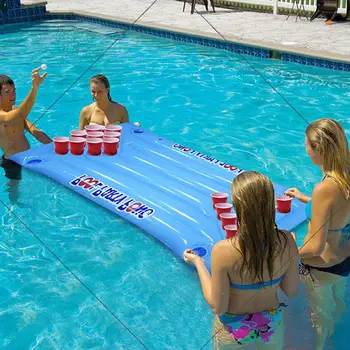 

PVC Inflatable Beer Pong Table Mattress Lounge Pool Float 24 Cup Holder for Summer Fila galleggiante galleggiante da acqua BDF99
