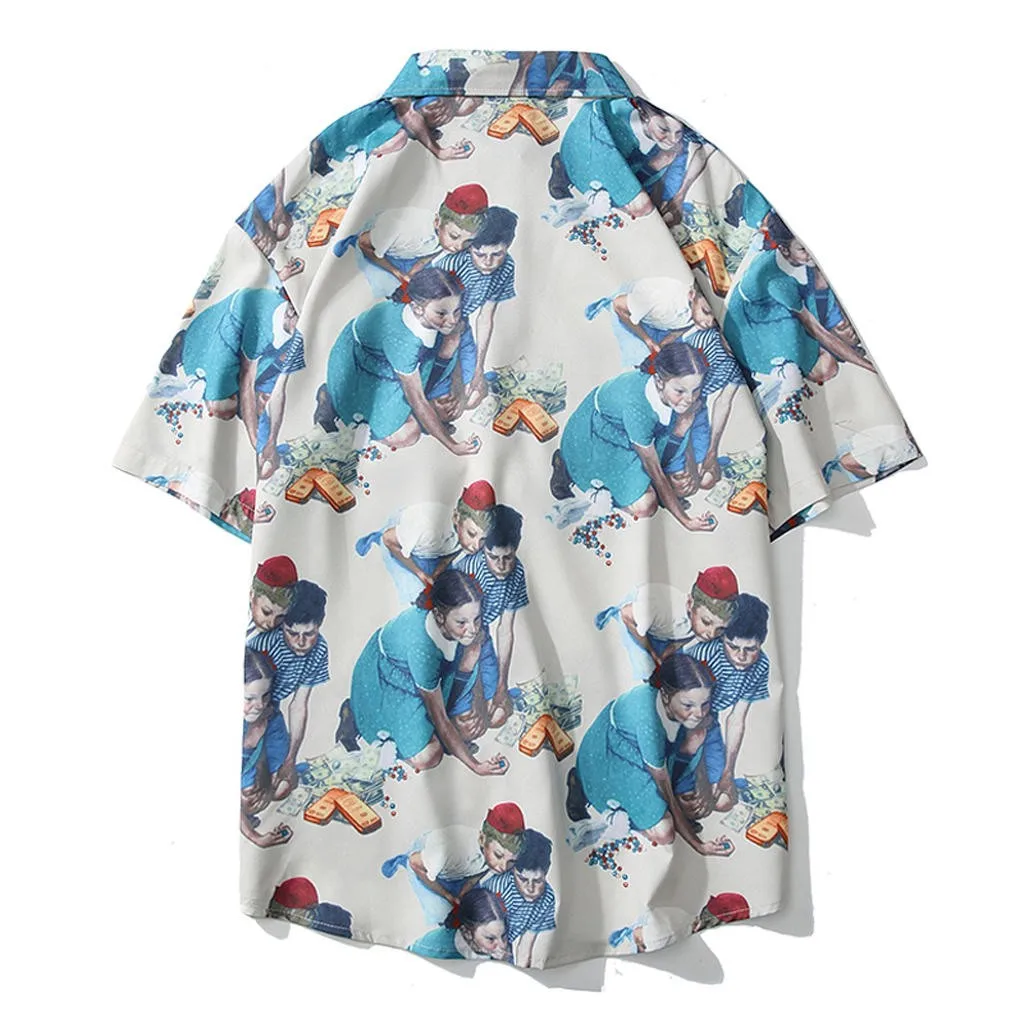 Womail 2019 القادمون الجدد قميص الرجال قصيرة الأكمام فضفاضة أزياء رجالي الصيف بدوره إلى أسفل طوق عارضة المطبوعة قميص هاواي صيفي