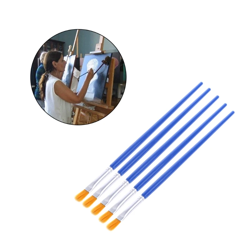 

5Pcs Flat Painting Brushes Set Artist Nylon Hair Watercolor Acrylic Oil Drawing