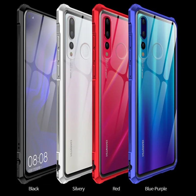 

Luxury Armor Case for Huawei Nova 4 3i P20 Pro Case Clear Tempered Glass Metal Frame Hard Cover for Huawei Nova4 Back Cases